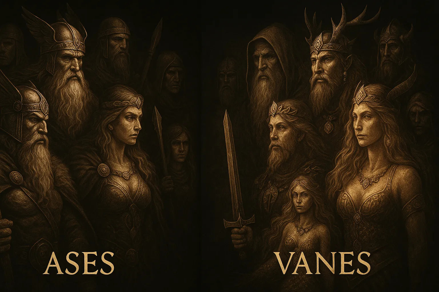 Odin, Thor, Freyja — illustration Scarlet Wolf