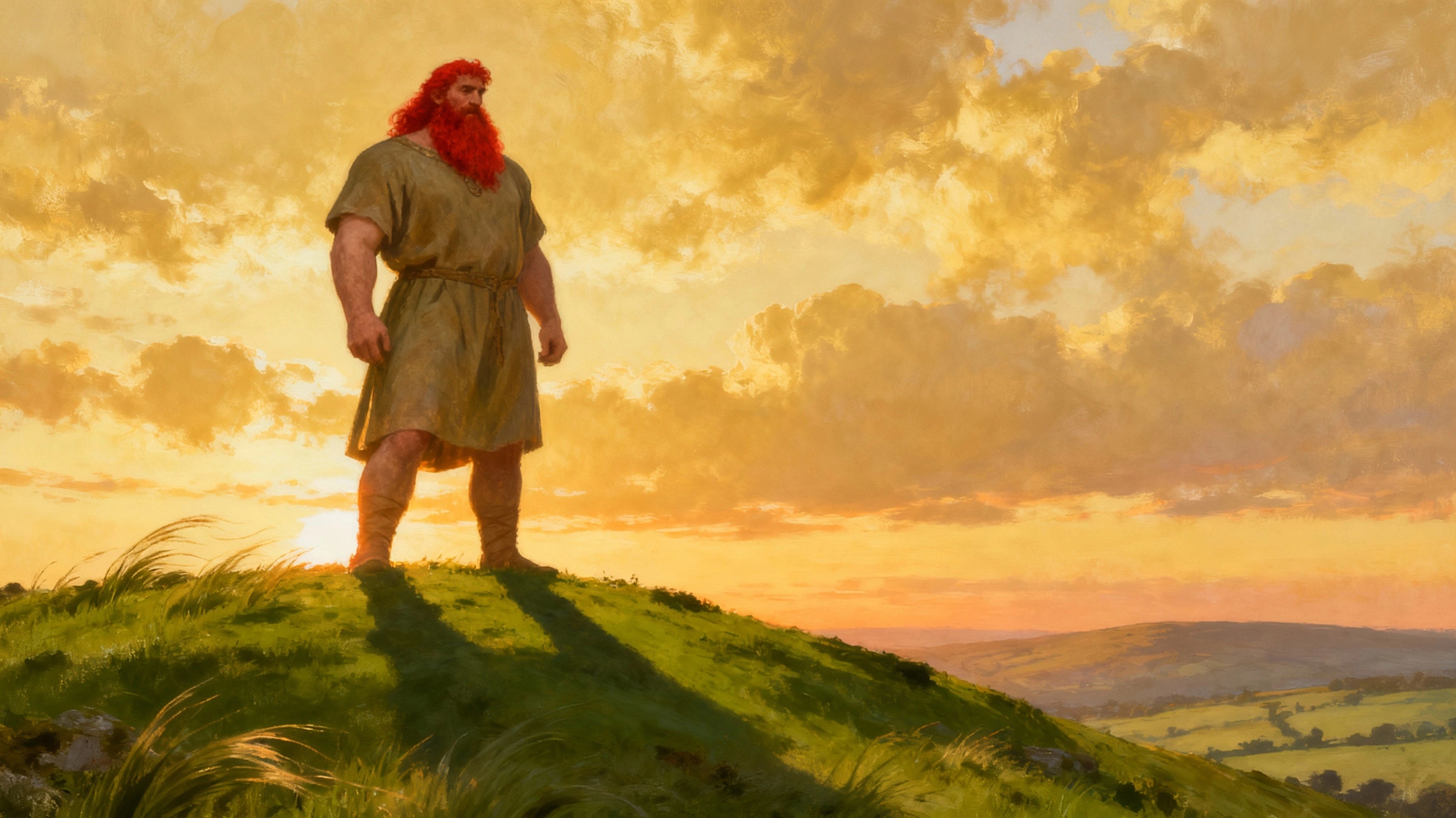 Dagda, dieu celtique irlandais de l'abondance avec son chaudron et sa harpe magique