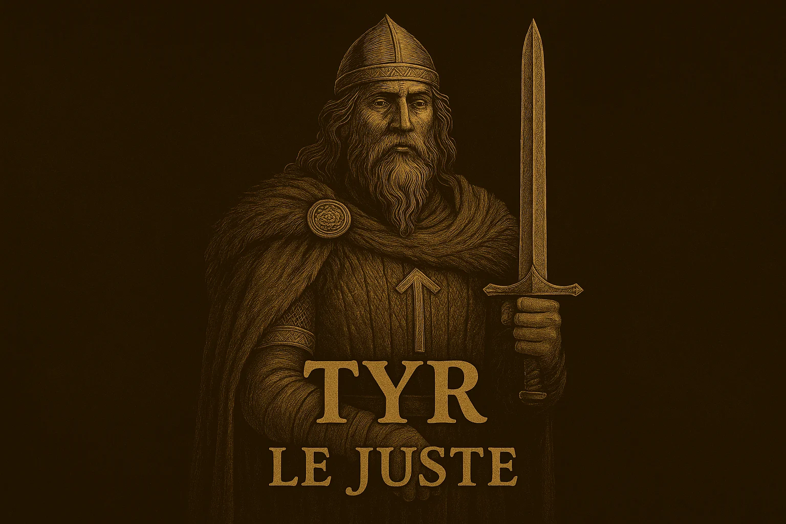 Tyr, dieu nordique de la justice, avec la rune Tiwaz symbolisant son sacrifice