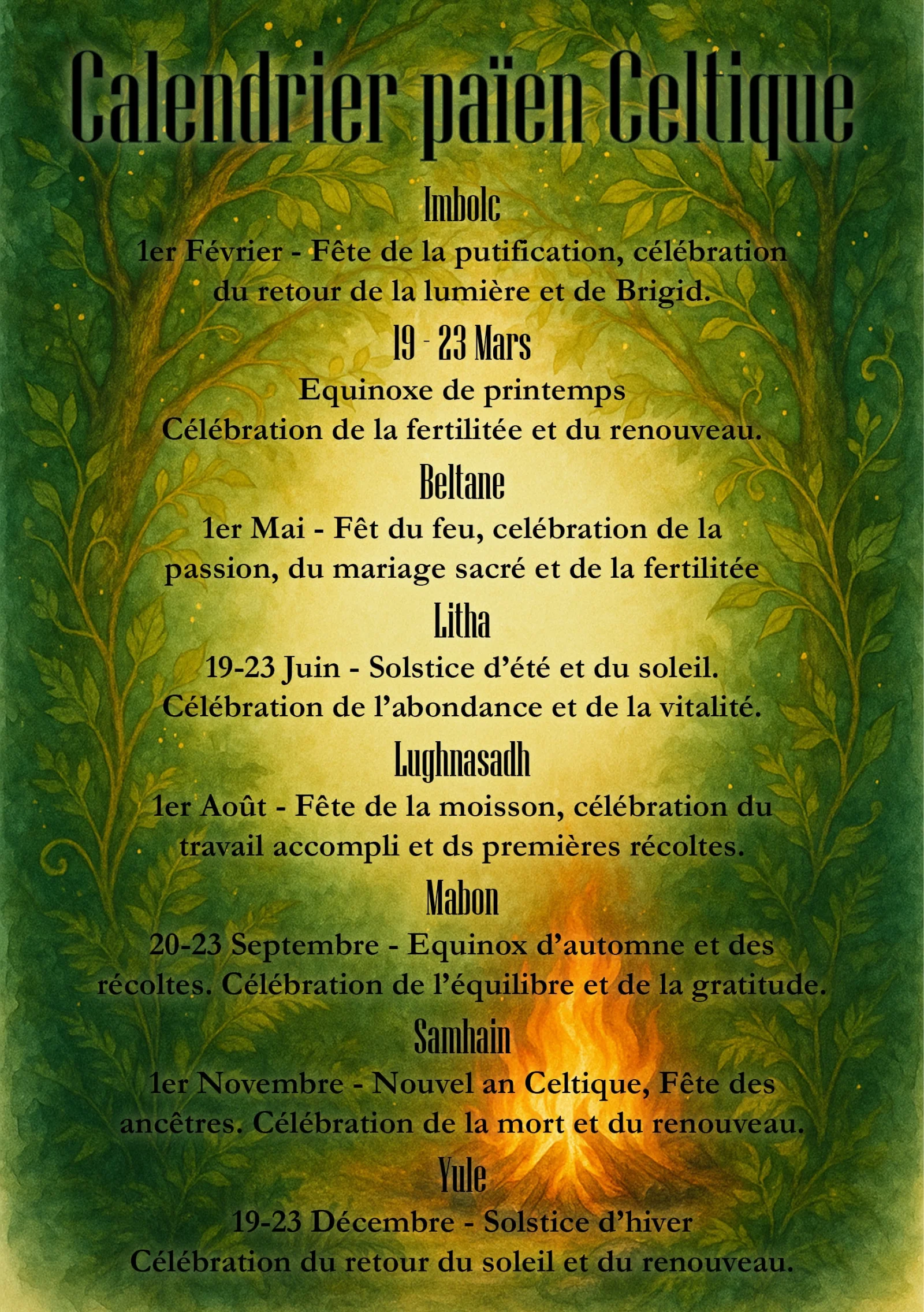 Aperçu du Calendrier Païen Celtique — 8 sabbats de la Roue de l'Année