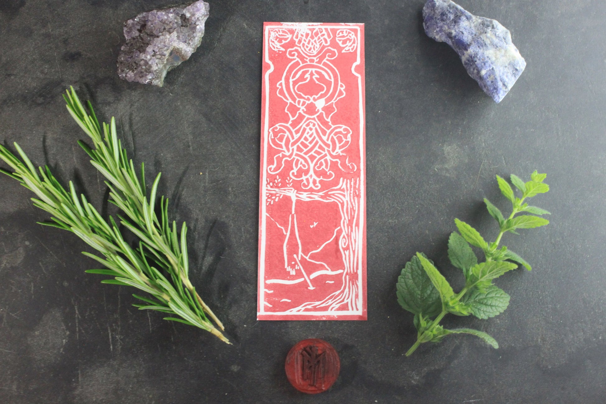 linogravure artisanal d'odin en version Bleu